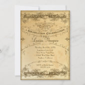 紅茶の染みたビンテージの卒業祝い アンティーク 招待状 (正面)