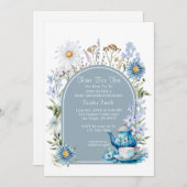 紅茶の赤ちゃんシャワーのための埃っぽいブルータイム 招待状 (正面/裏面)