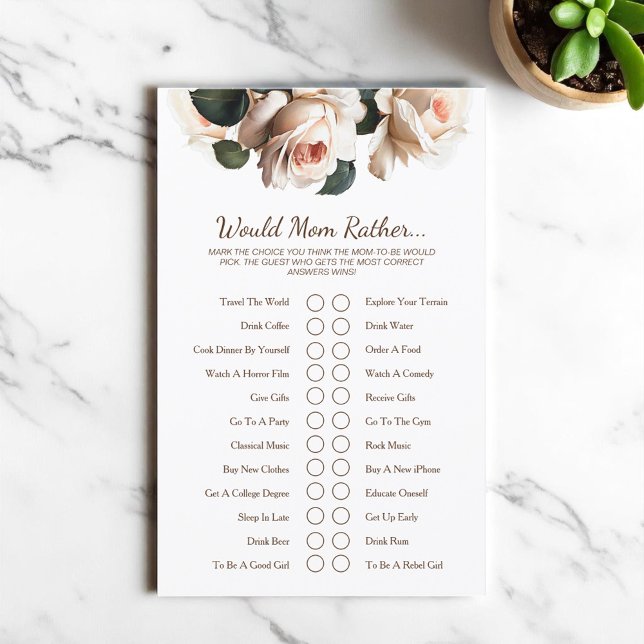 紅茶バラ赤ちゃんシャワーのゲームは母が少し… (Tea Rose Baby Shower Game Would Mom Rather...)