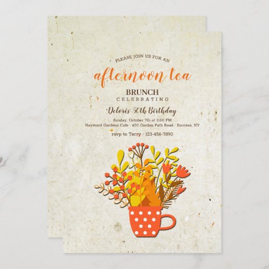 紅茶パーティーの秋のご招待 招待状 (正面/裏面)