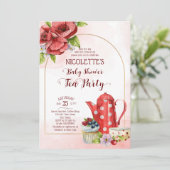 紅茶パーティーの赤ちゃんシャワー招待テンプレート 招待状 (スタンド正面)