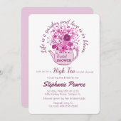 紅茶パーティーブライダルまたはベビーシャワーティーカップフローラピンク 招待状 (正面/裏面)