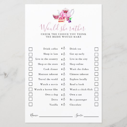 紅茶パーティーブライダルシャワー彼女はむしろゲームをする (正面)