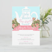 紅茶パーティーブライダルシャワー招待,ヴィンテージティーポット 招待状 (スタンド正面)