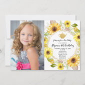 紅茶パーティー黄色のヒマワリの誕生日フローラ 招待状 (正面)