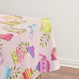 紅茶ポットとカップピンク テーブルクロス