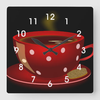 紅茶又はコーヒーカップキッチンの壁時計 スクエア壁時計