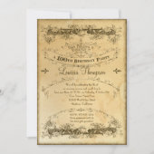 紅茶色の染みたヴィンテージ100歳のお誕生日おめでとう 招待状 (正面)