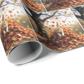 紅茶色の猫が落ち葉の山から飛び出す ラッピングペーパー (ロールコーナー)