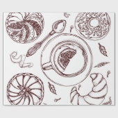 紅茶、ペストリー、クロワッサン、ヴィンテージ、手 ラッピングペーパー (フラット)