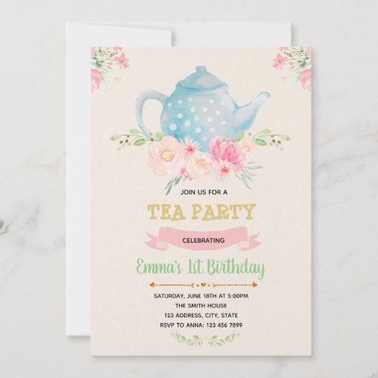 紅茶 誕生日 テーマ 招待状 (正面)