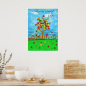 紅葉かわいらしズオータムツリーフォークアート ポスター (キッチン)