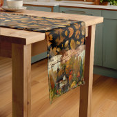 紅葉かわいらし水彩秋コテージ樹 ショートテーブルランナー