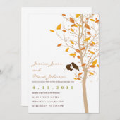 紅葉が付いている木の秋愛鳥 招待状 (正面/裏面)