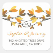 紅葉が結び付いた愛お洒落の木結婚の スクエアシール (正面)