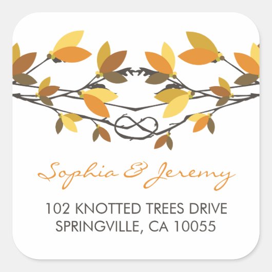 紅葉が結び付いた愛お洒落の木結婚の スクエアシール (正面)
