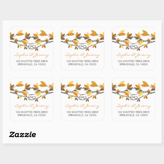 紅葉が結び付いた愛お洒落の木結婚の スクエアシール (シート)