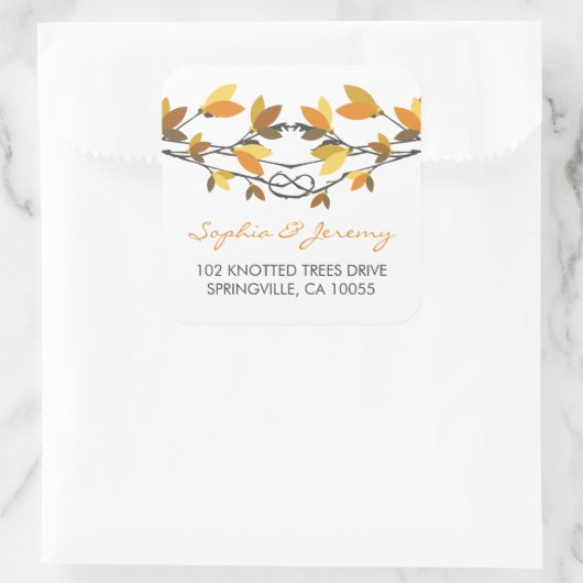 紅葉が結び付いた愛お洒落の木結婚の スクエアシール (バッグ)