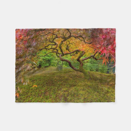 紅葉したイロハモミジ フリースブランケット (正面(横))