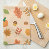 紅葉とオレンジカボチャのパターン キッチンタオル (四つ折り)