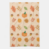 紅葉とオレンジカボチャのパターン キッチンタオル (縦)
