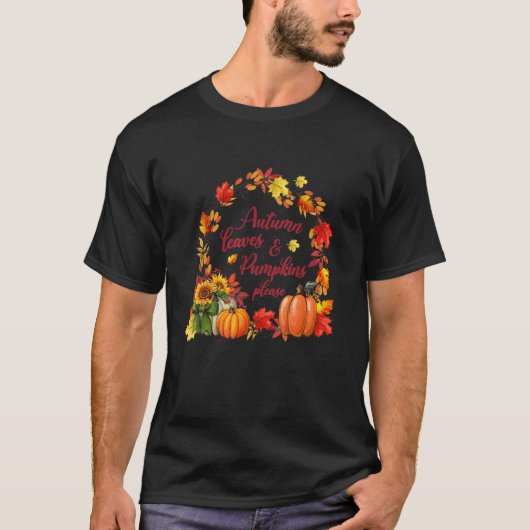 紅葉とカボチャお願い秋シーズン Tシャツ (正面)