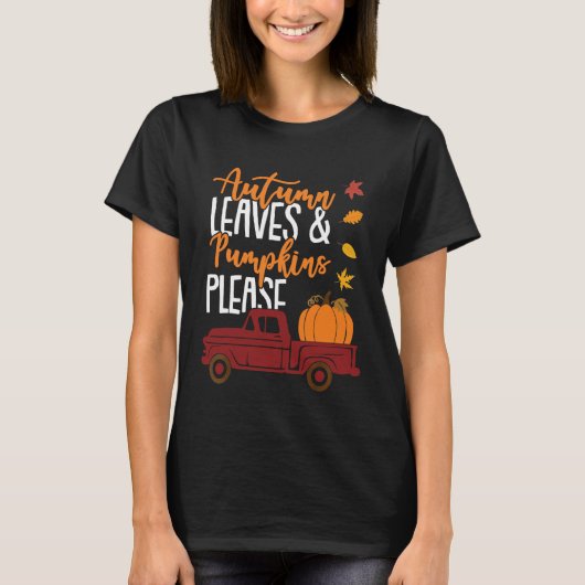 紅葉とカボチャお願い秋恋人ヴィンタ Tシャツ (正面)