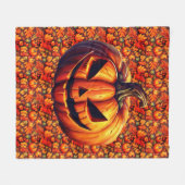 紅葉とカボチャのジャック・オ・ランタン フリースブランケット (正面(横))