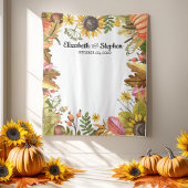 紅葉とカボチャの秋のウェディングフォトブースの背景 タペストリー