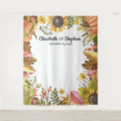 紅葉とカボチャの秋のウェディングフォトブースの背景 タペストリー (正面)