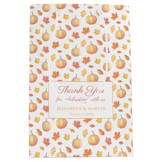 紅葉とカボチャ秋結婚の感謝 ミディアムペーパーバッグ (正面)