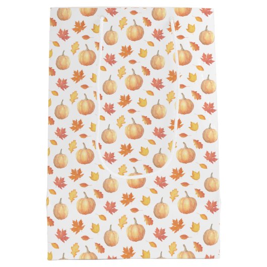 紅葉とカボチャ秋結婚の感謝 ミディアムペーパーバッグ (裏面)