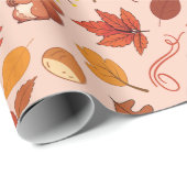 紅葉とキノコのシームレスラッピング紙 ラッピングペーパー (ロールコーナー)