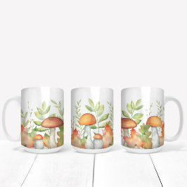 紅葉とキノコイラストレーション コーヒーマグカップ