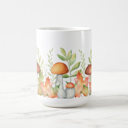 紅葉とキノコイラストレーション コーヒーマグカップ (中央)
