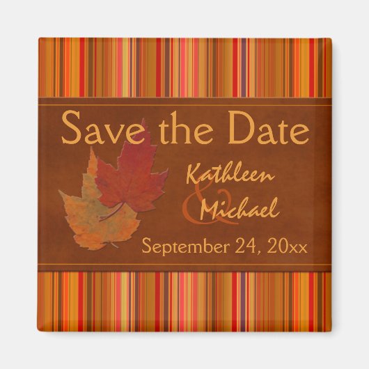 紅葉とストライプ日付マグネットの保存 マグネット (正面)