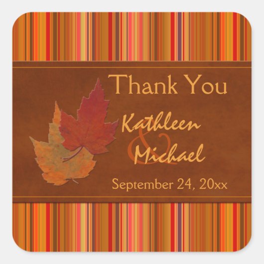 紅葉とストライプ結婚式の引き出物シール スクエアシール (正面)