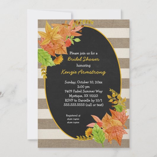 紅葉とバーラップシャルボードブライダルシャワー 招待状 (正面)