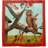 紅葉とフクロウのカエデの木の野生動物アート シャワーカーテン (正面)
