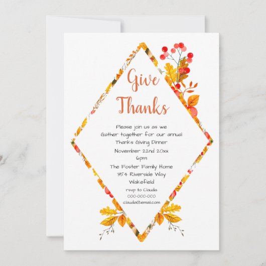 紅葉とベリー感謝してい与えのディナー 招待状 (正面)