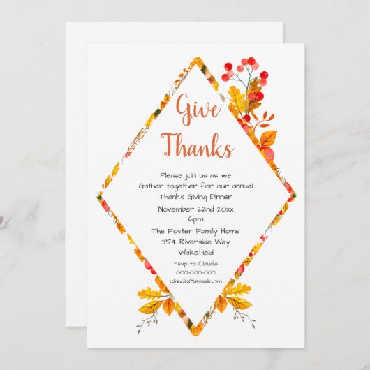 紅葉とベリー感謝してい与えのディナー 招待状 (正面/裏面)