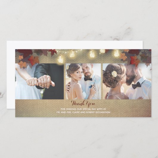 紅葉とメイソンJars写真結婚の皆様に感謝 サンキューカード (正面/裏面)