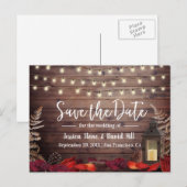 紅葉とランタン 秋の結婚式 Save the Date 案内ポストカード (正面/裏面)