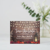 紅葉とランタン 秋の結婚式 Save the Date 案内ポストカード (スタンド正面)