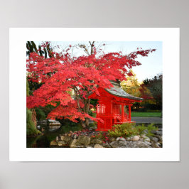 紅葉と庭の神社 写真 ポスター