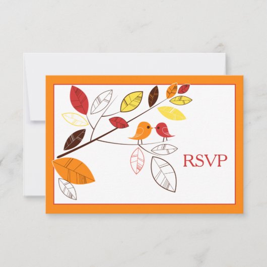 紅葉と愛結婚鳥の返信カード 出欠カード (正面)