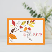 紅葉と愛結婚鳥の返信カード 出欠カード (スタンド正面)