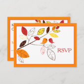 紅葉と愛結婚鳥の返信カード 出欠カード (正面/裏面)