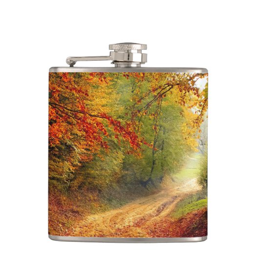 紅葉と木が未舗装道路を覆う フラスク (正面)