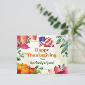 紅葉と米国国旗の家族の感謝祭 シーズンポストカード (スタンド正面)